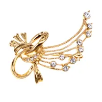 Брошь Бант, цвет золотой со стразами UE008