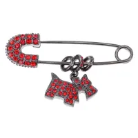Брошь Булавка собака, цвет черный с красными стразами UE009-R