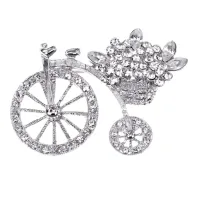 Брошь Велосипед и цветы, цвет серебряный со стразами UE027