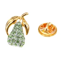 Брошь Груша, цвет золотой зелеными кристаллами Сваровски UE048-G