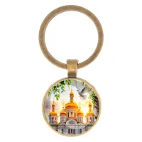 Круглый брелок, цвет бронза, Храм и березы C1160017