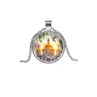 Кулон, цвет серебро, с цепочкой, Храм и березы C1160026