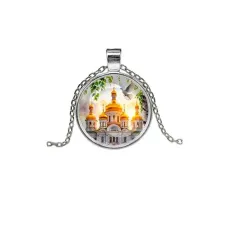 Кулон, цвет серебро, с цепочкой, Храм и березы C1160026