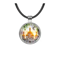 Кулон, цвет серебро, со шнурком, Храм и березы C1160027