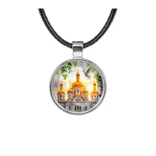 Кулон, цвет серебро, со шнурком, Храм и березы C1160027