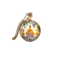 Кулон, цвет бронза, с цепочкой, Храм и березы C1160028