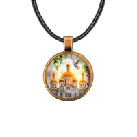 Кулон, цвет бронза, со шнурком, Храм и березы C1160029