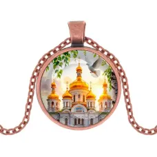 Кулон, цвет медь, с цепочкой, Храм и березы C1160030