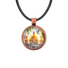 Кулон, цвет медь, со шнурком, Храм и березы C1160031