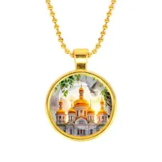 Кулон, цвет золото, с цепочкой, Храм и березы C1160032