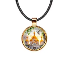 Кулон, цвет золото, со шнурком, Храм и березы C1160033