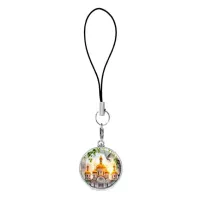 Подвеска для телефона, цвет серебро, со шнурком, Храм и березы C1160060