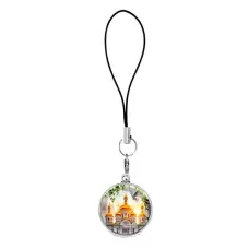 Подвеска для телефона, цвет серебро, со шнурком, Храм и березы C1160060