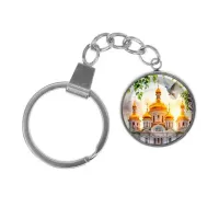 Брелок, нержавеющая сталь, с кольцом для ключей, Храм и березы C1160061
