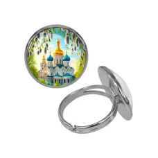 Кольцо металлическое, цвет серебро, Храм и вербы C1161015