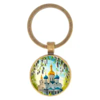 Круглый брелок, цвет бронза, Храм и вербы C1161017