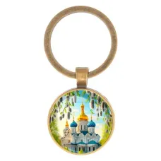 Круглый брелок, цвет бронза, Храм и вербы C1161017