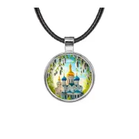 Кулон, цвет серебро, со шнурком, Храм и вербы C1161027