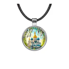 Кулон, цвет серебро, со шнурком, Храм и вербы C1161027