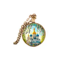 Кулон, цвет бронза, с цепочкой, Храм и вербы C1161028