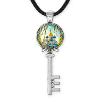 Кулон ключ, цвет серебро, со шнурком, Храм и вербы C1161043