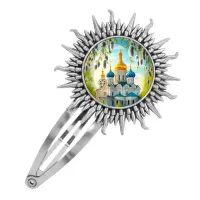 Заколка металлическая, цвет серебро, Храм и вербы C1161045