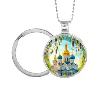 Кулон-брелок, цвет серебро, с цепочкой и кольцом, Храм и вербы C1161054