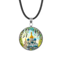 Кулон, нержавеющая сталь, со шнурком, Храм и вербы C1161062