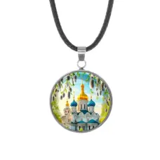 Кулон, нержавеющая сталь, со шнурком, Храм и вербы C1161062