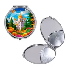 Круглое складное зеркало, цвет серебро, Храм и цветы C1162016