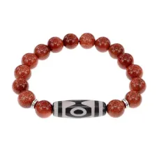 Браслет с 3-глазой бусиной Дзи и синт.камнем Коричневый авантюрин BSDS-01-01