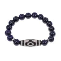 Браслет с 3-глазой бусиной Дзи и синт.камнем Синий авантюрин BSDS-01-02