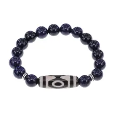 Браслет с 3-глазой бусиной Дзи и синт.камнем Синий авантюрин BSDS-01-02
