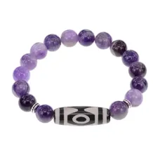 Браслет с 3-глазой бусиной Дзи и нат. камнем Аметист BSDS-01-03