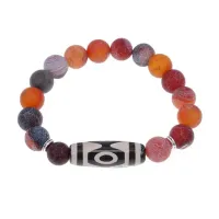 Браслет с 3-глазой бусиной Дзи и нат.камнем Африканский агат