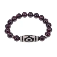 Браслет с 3-глазой бусиной Дзи и нат.камнем Гранат BSDS-01-06