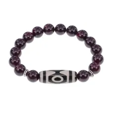 Браслет с 3-глазой бусиной Дзи и нат.камнем Гранат BSDS-01-06