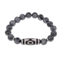 Браслет с 3-глазой бусиной Дзи и нат.камнем Лабрадор