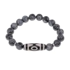 Браслет с 3-глазой бусиной Дзи и нат.камнем Лабрадор