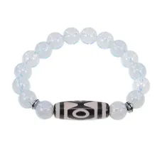 Браслет с 3-глазой бусиной Дзи и синт.камнем Лунный камень BSDS-01-11