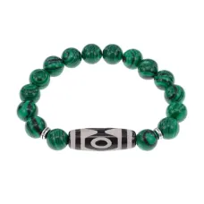 Браслет с 3-глазой бусиной Дзи и синт.камнем Малахит BSDS-01-12