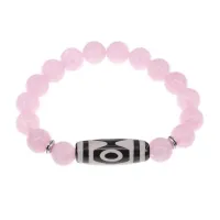Браслет с 3-глазой бусиной Дзи и нат.камнем Розовый кварц BSDS-01-15