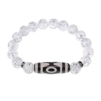 Браслет с 3-глазой бусиной Дзи и синт. камнем Сахарный кварц BSDS-01-16