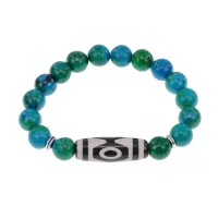 Браслет с 3-глазой бусиной Дзи и синт.камнем Хризоколла BSDS-01-21
