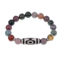 Браслет с 3-глазой бусиной Дзи и нат.камнем Яшма BSDS-01-25