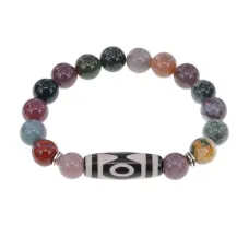 Браслет с 3-глазой бусиной Дзи и нат.камнем Яшма BSDS-01-25