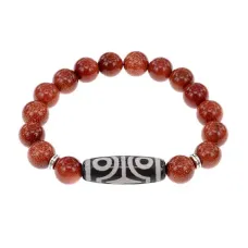 Браслет с 4-глазой бусиной Дзи и синтетическим камнем Коричневый авантюрин BSDS-02-01