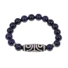 Браслет с 4-глазой бусиной Дзи и синт. камнем Синий авантюрин BSDS-02-02