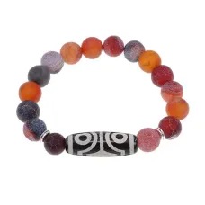 Браслет с 4-глазой бусиной Дзи и нат. камнем Африканский агат