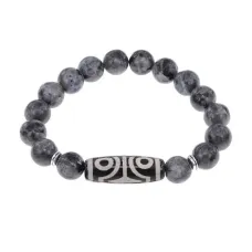 Браслет с 4-глазой бусиной Дзи и нат. камнем Лабрадор BSDS-02-08